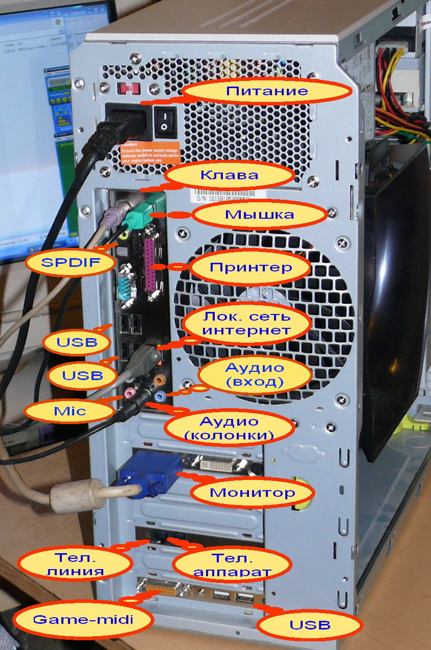 Как подключить дома компьютер Фото PC - задние разъемы (с подписями)10x15-rotate+labels, Computers-HardWare, -